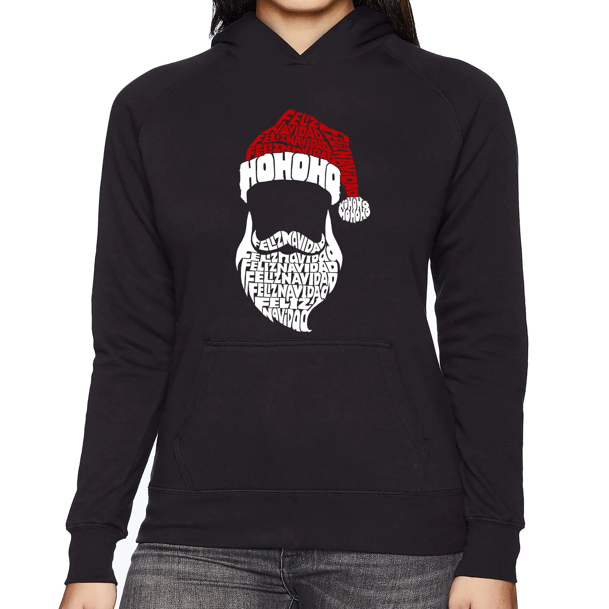 Feliz Navidad Santa Claus - Women's Word Art Hooded Sweatshirt sold by LA Pop Art