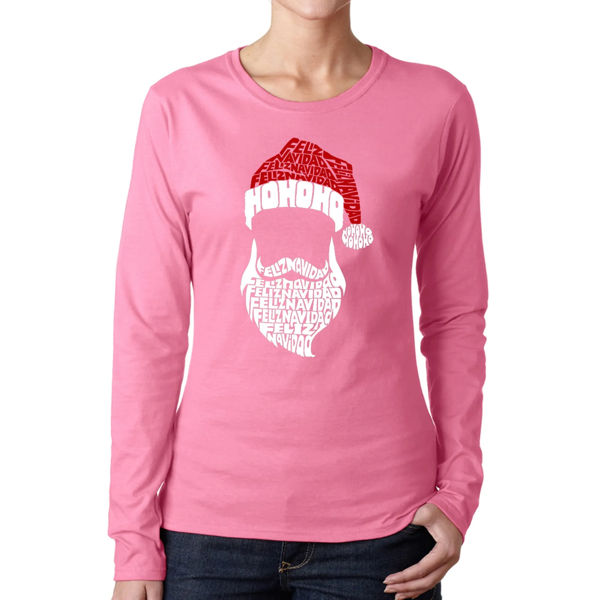 Feliz Navidad Santa Claus - Women's Word Art Long Sleeve T-Shirt sold by LA Pop Art product image thumbnail 3