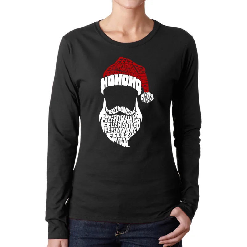 Feliz Navidad Santa Claus - Women's Word Art Long Sleeve T-Shirt sold by LA Pop Art