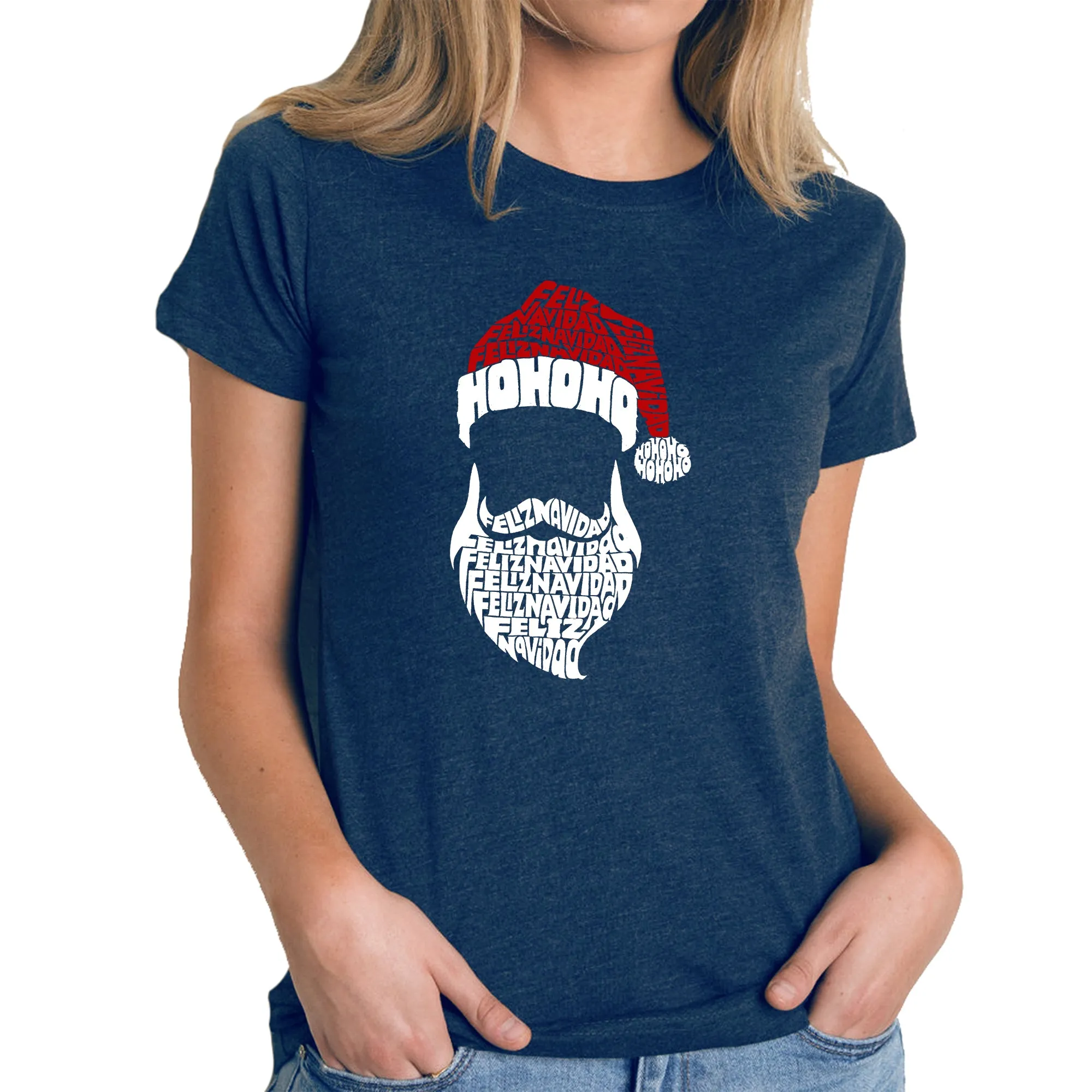 Feliz Navidad Santa Claus - Women's Premium Blend Word Art T-Shirt sold by LA Pop Art product image thumbnail 3