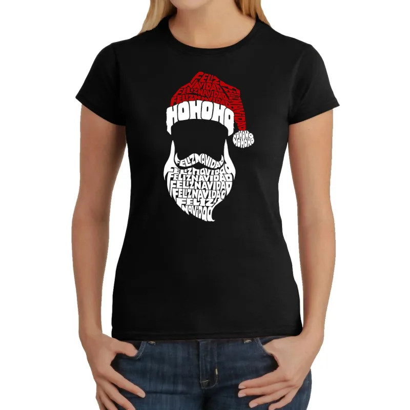 Feliz Navidad Santa Claus - Women's Word Art T-Shirt sold by LA Pop Art