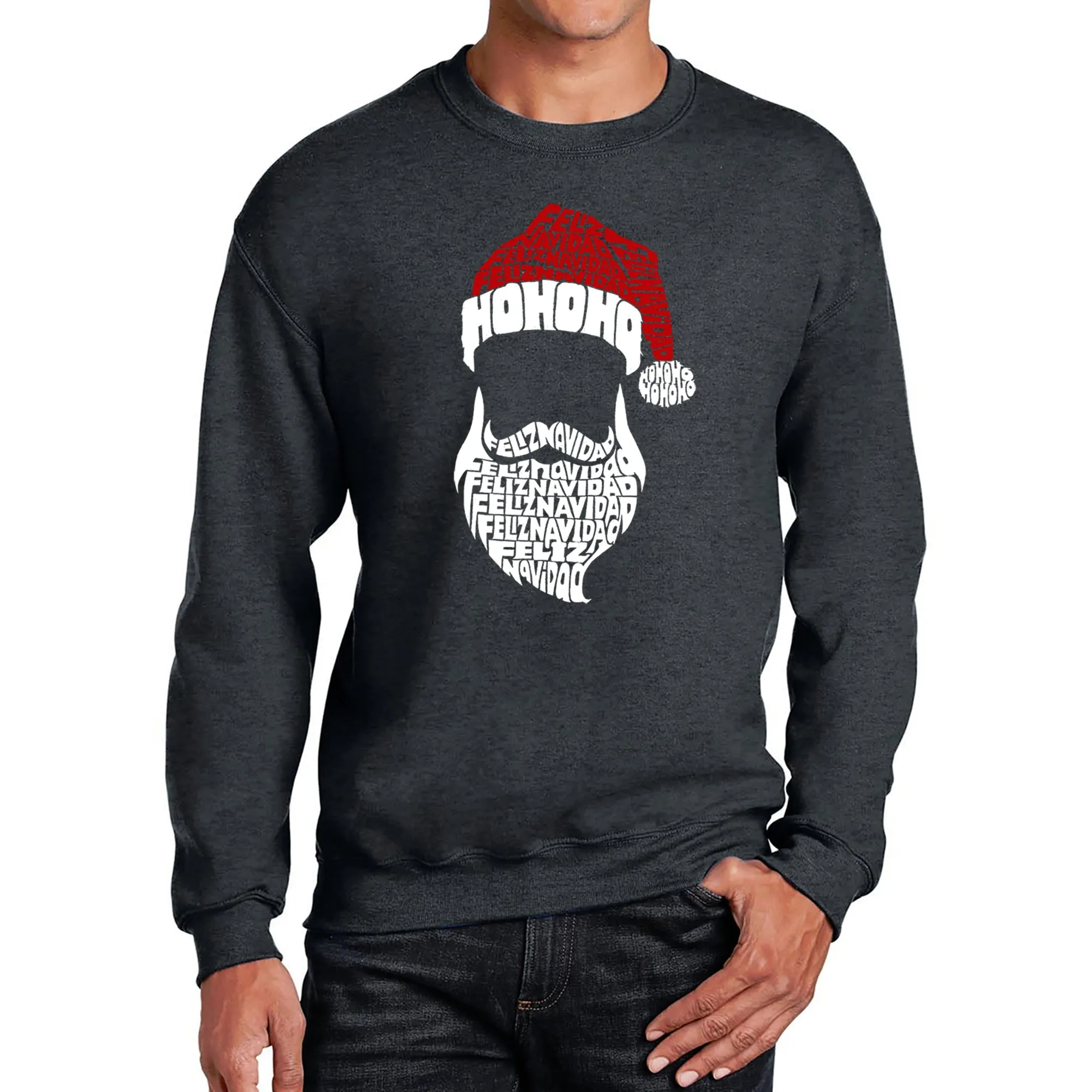 Feliz Navidad Santa Claus - Men's Word Art Crewneck Sweatshirt sold by LA Pop Art product image thumbnail 3