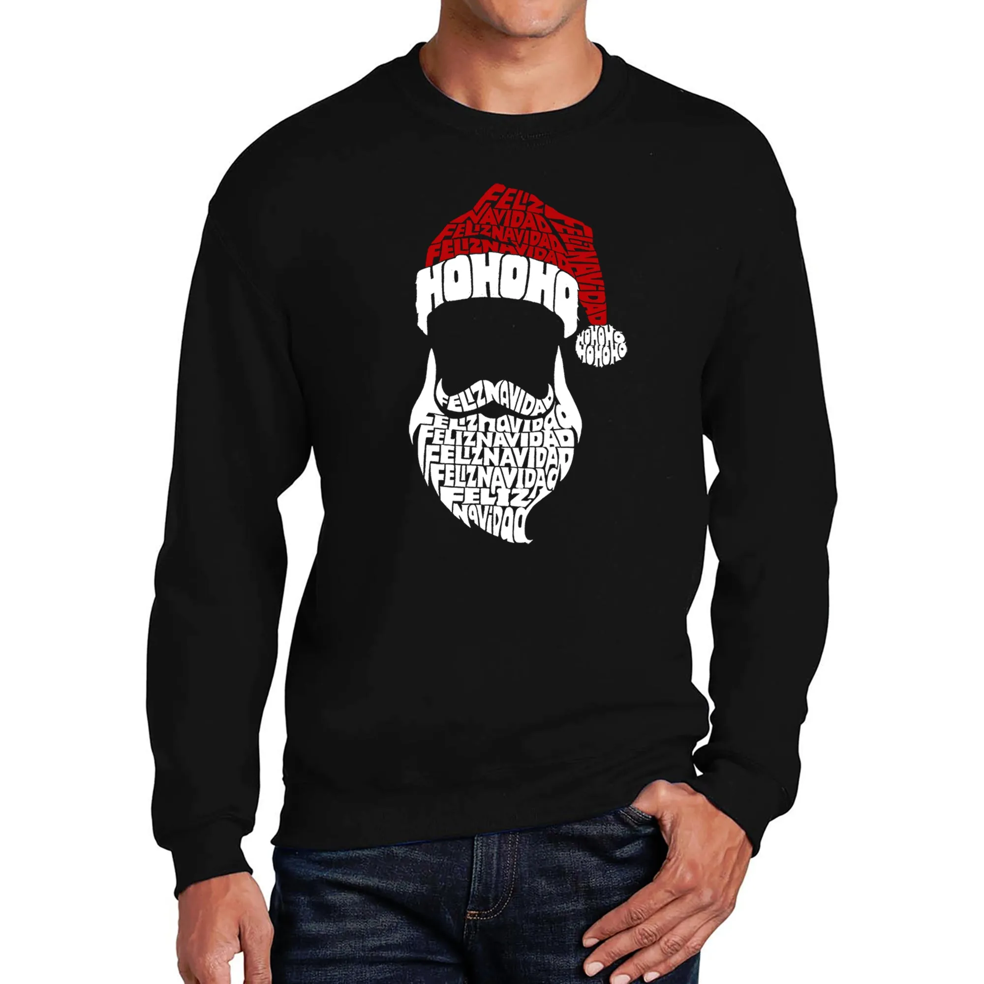 Feliz Navidad Santa Claus - Men's Word Art Crewneck Sweatshirt sold by LA Pop Art