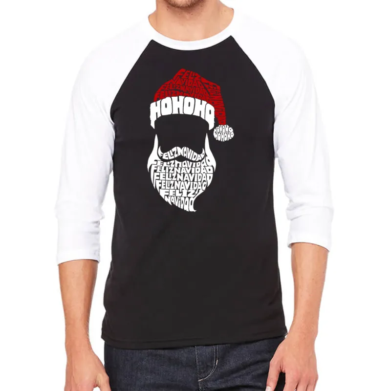 Feliz Navidad Santa Claus - Men's Raglan Baseball Word Art T-Shirt sold by LA Pop Art
