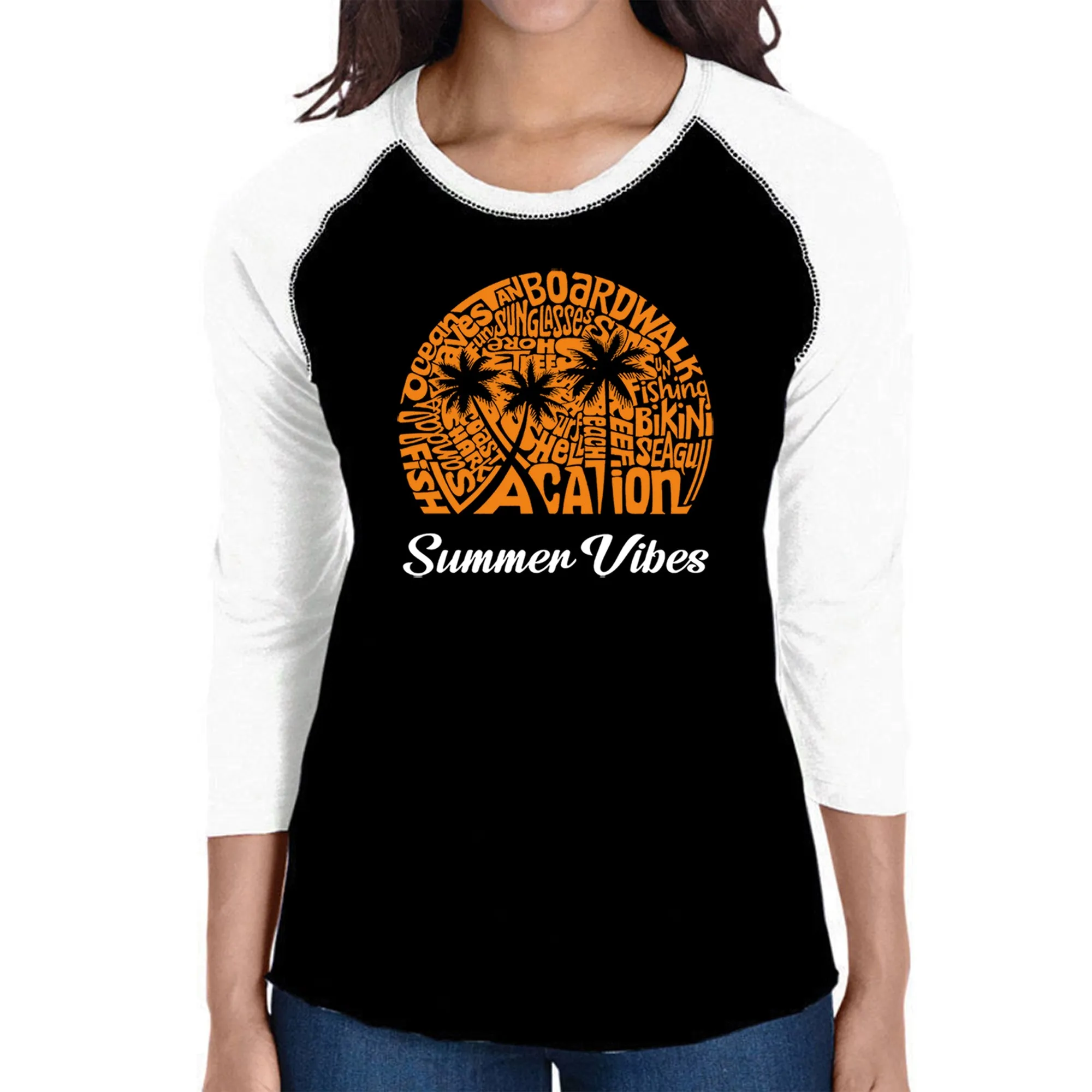 Summer Vibes - Women's Raglan Word Art T-Shirt sold by LA Pop Art