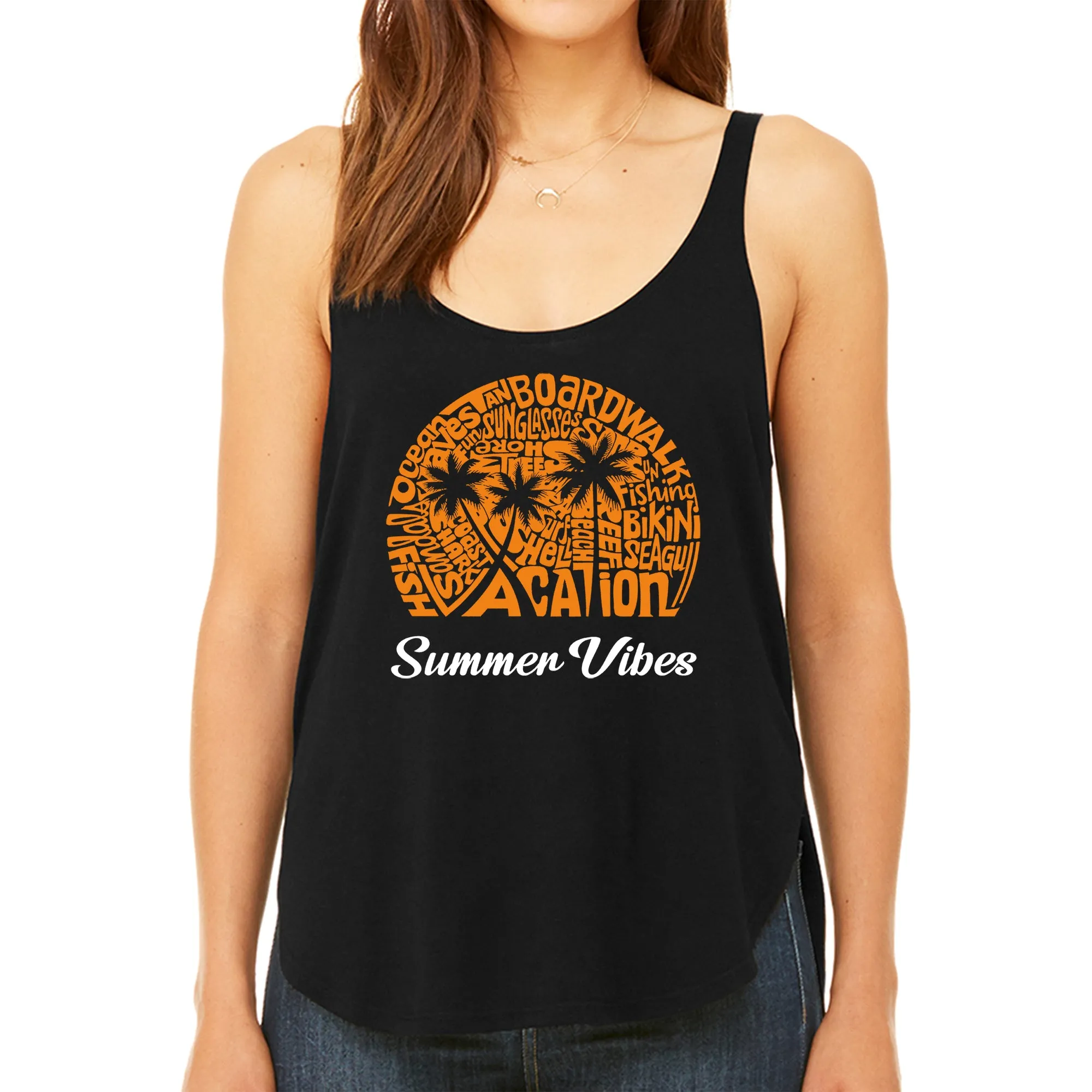 Summer Vibes - Women's Premium Word Art Flowy Tank Top sold by LA Pop Art
