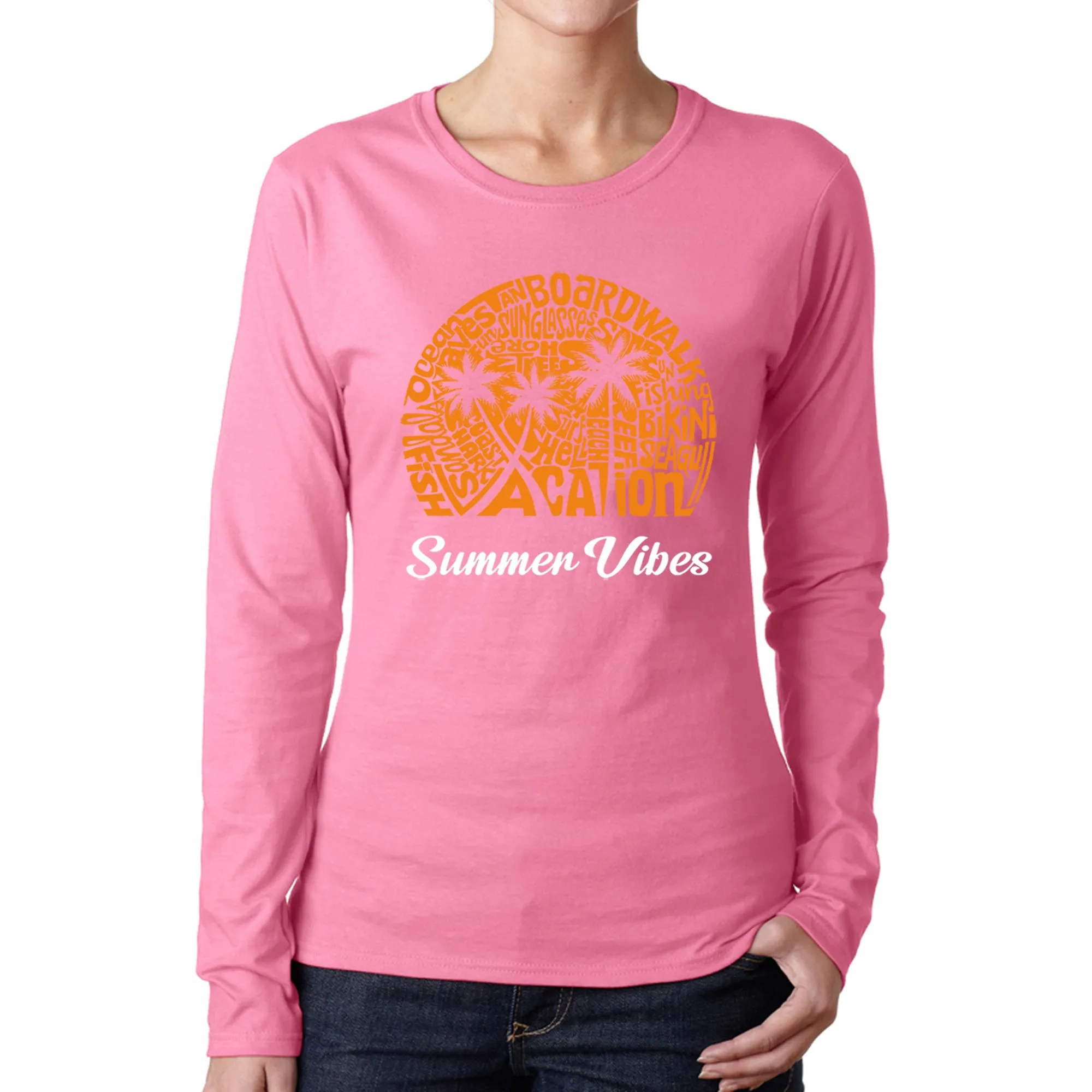 Summer Vibes - Women's Word Art Long Sleeve T-Shirt sold by LA Pop Art product image thumbnail 3