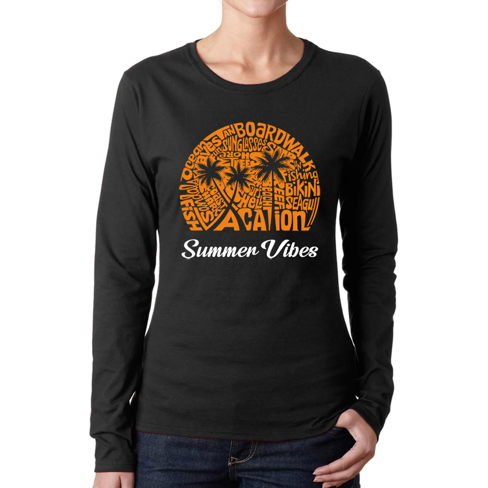 Summer Vibes - Women's Word Art Long Sleeve T-Shirt sold by LA Pop Art