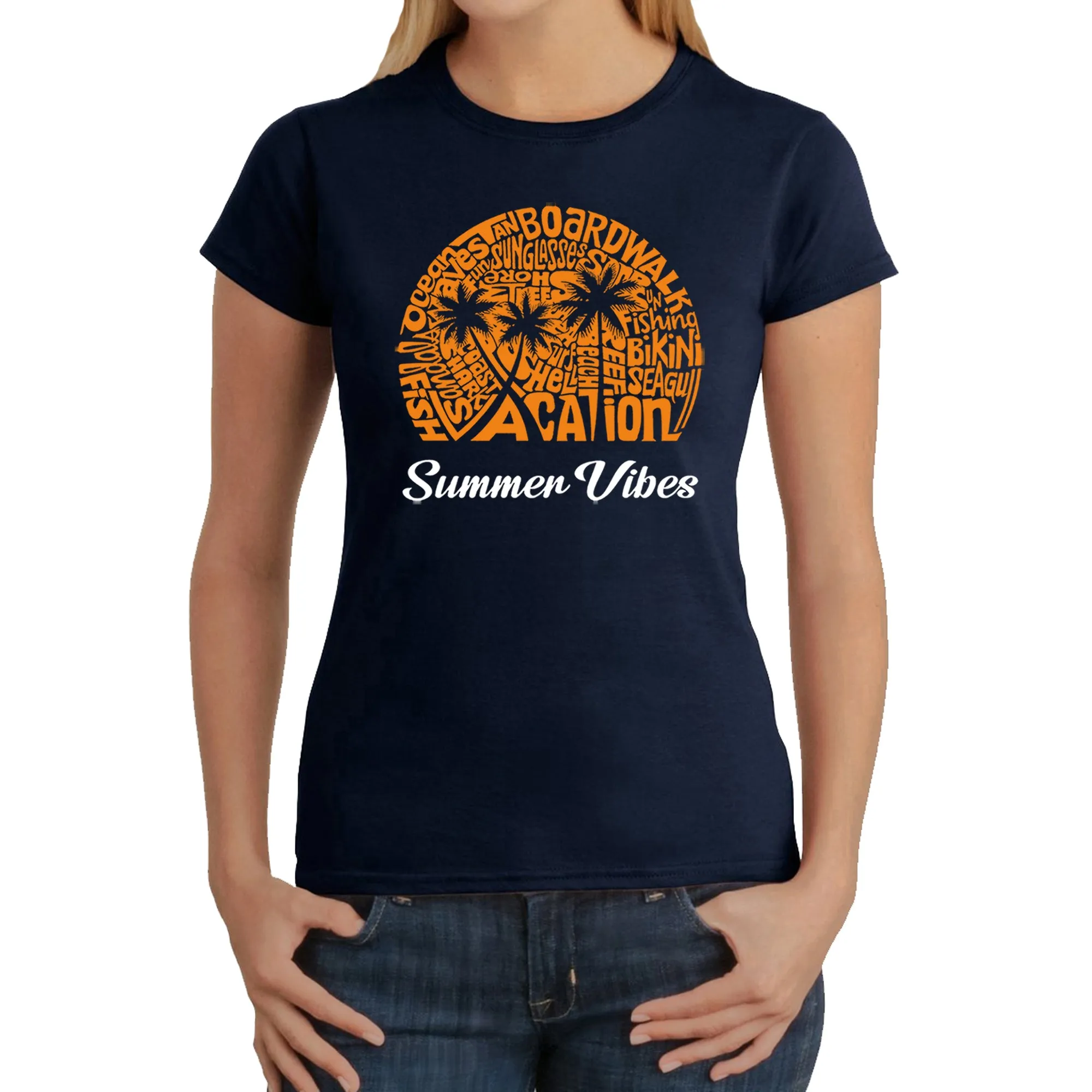 Summer Vibes - Women's Word Art T-Shirt sold by LA Pop Art product image thumbnail 3
