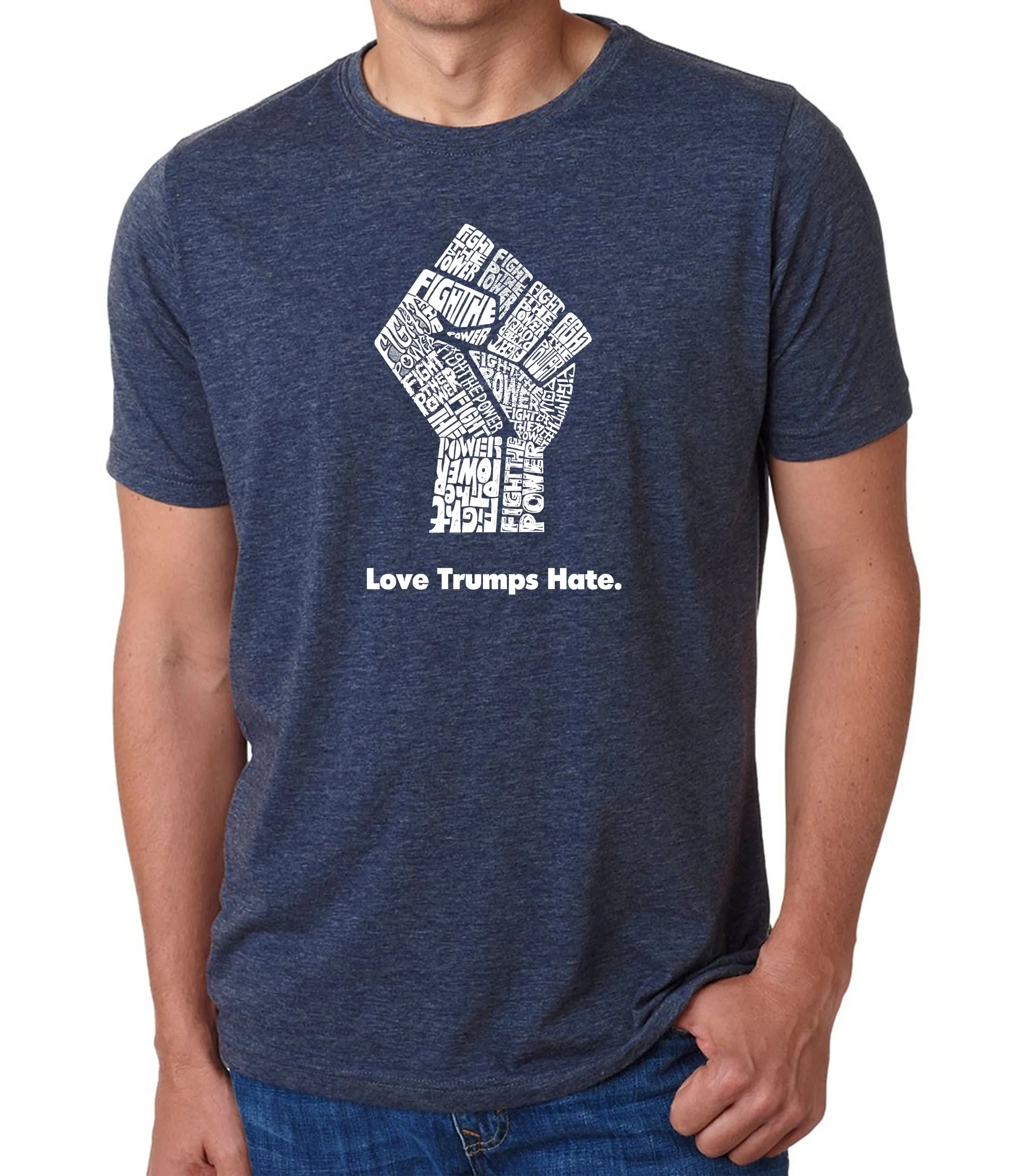 Love Trumps Hate Fist - Men's Premium Blend Word Art T-Shirt sold by LA Pop Art product image thumbnail 3