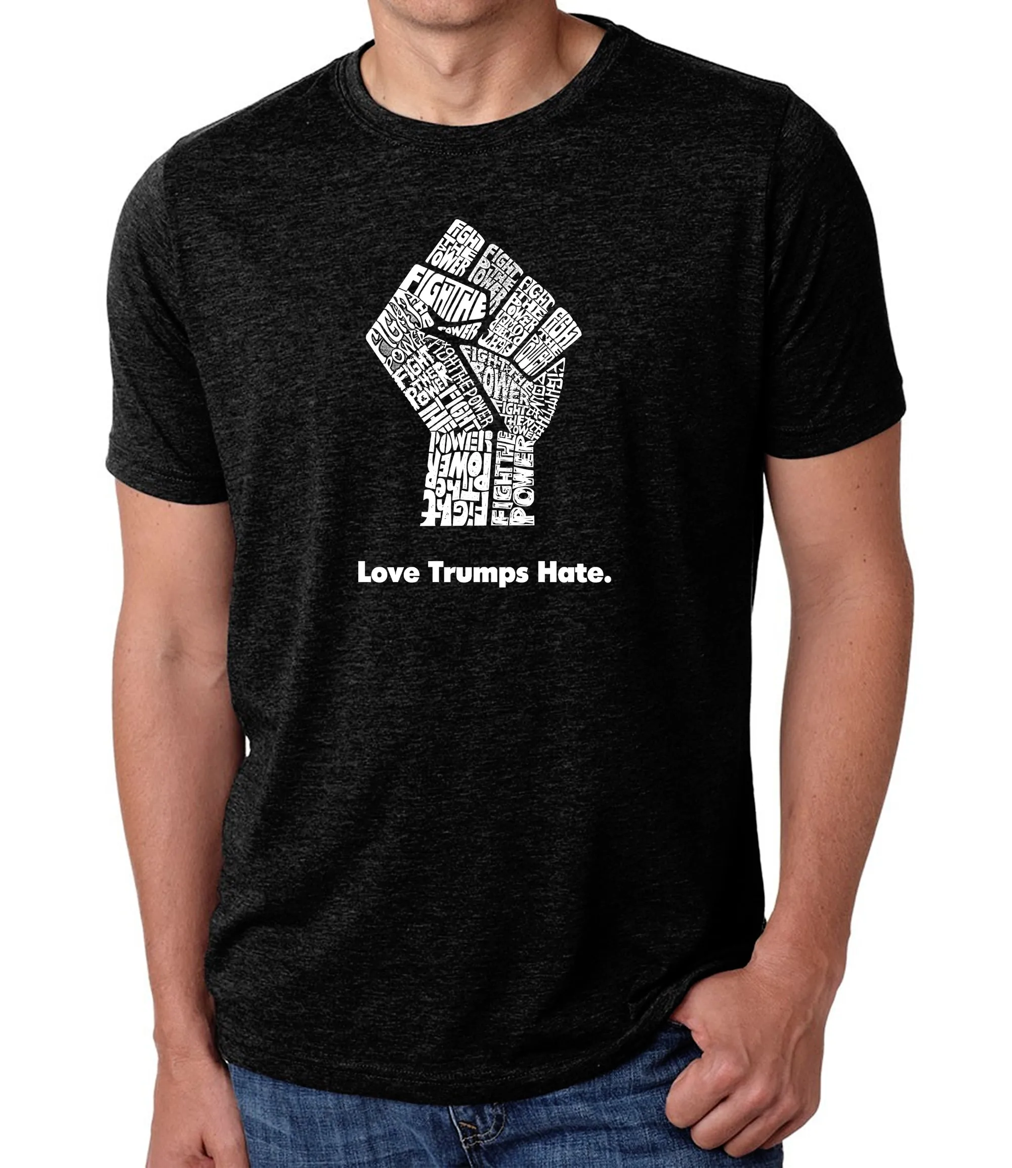 Love Trumps Hate Fist - Men's Premium Blend Word Art T-Shirt sold by LA Pop Art