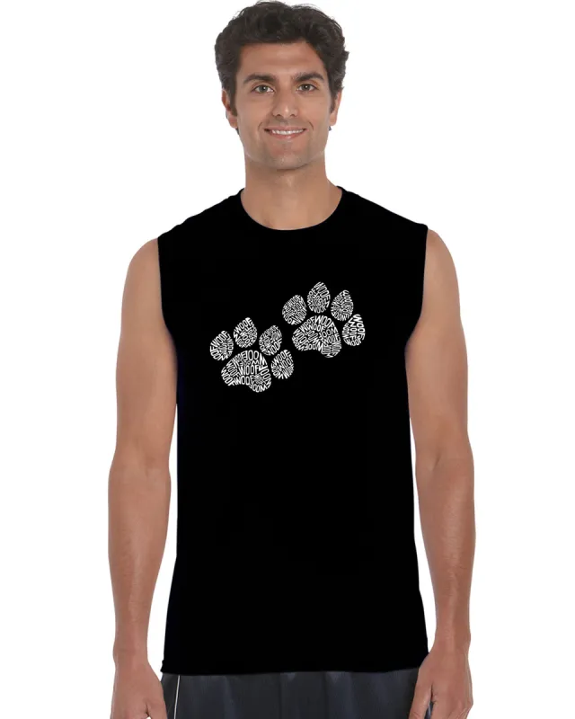 Woof Paw Prints -  Men's Word Art Sleeveless T-Shirt sold by LA Pop Art