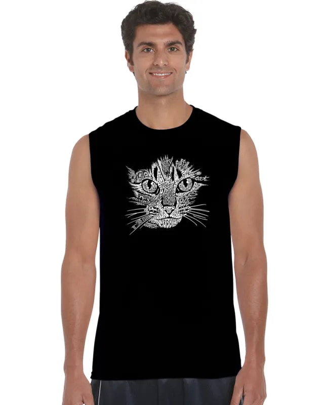 Cat Face - Men's Word Art Sleeveless T-Shirt sold by LA Pop Art