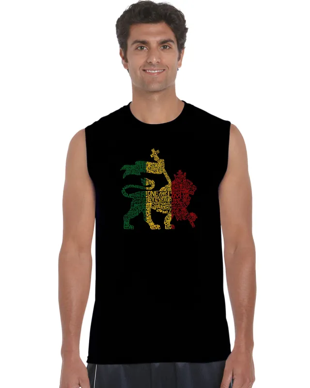 One Love Rasta Lion - Men's Word Art Sleeveless T-Shirt sold by LA Pop Art