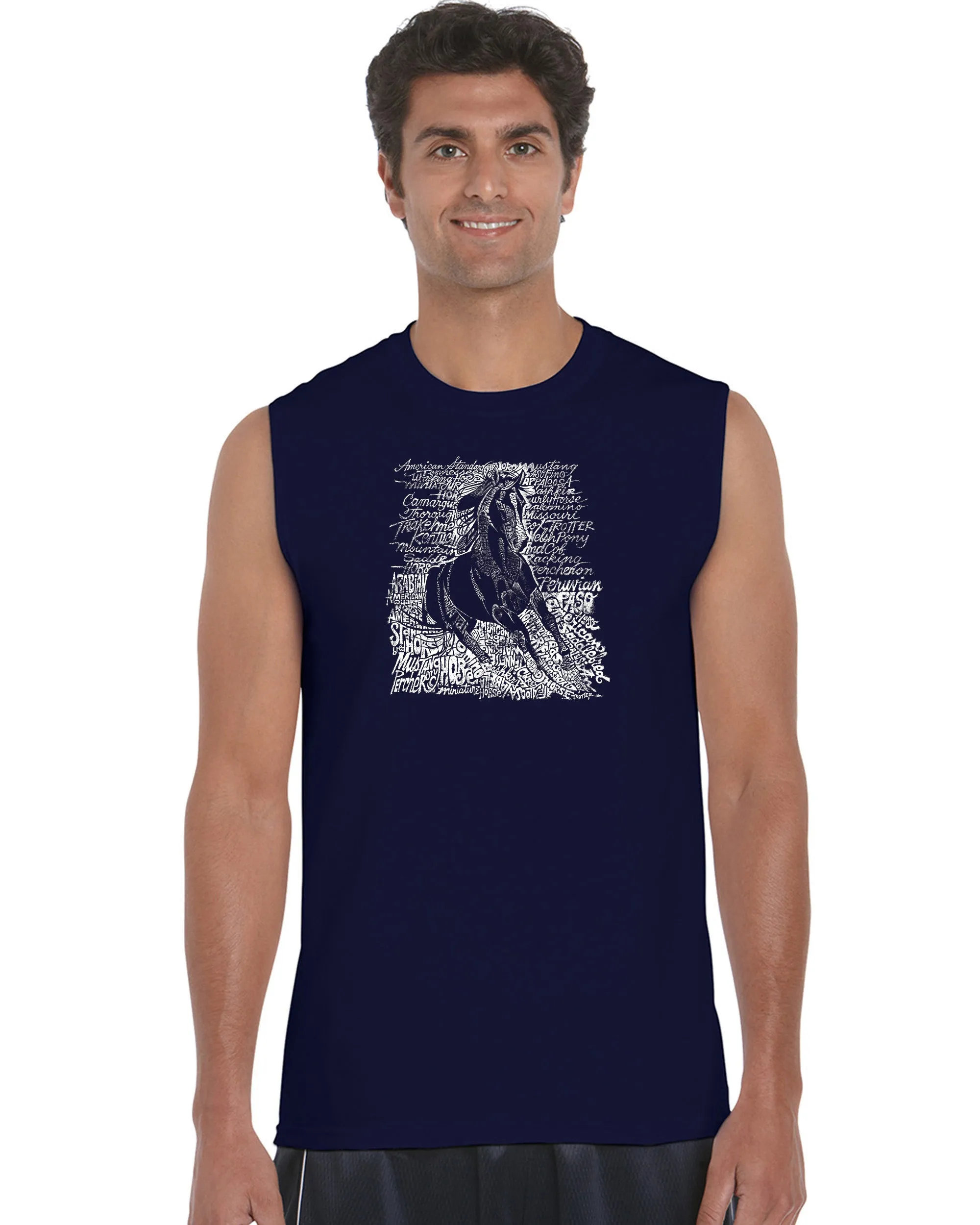 POPULAR HORSE BREEDS - Men's Word Art Sleeveless T-Shirt sold by LA Pop Art product image thumbnail 3