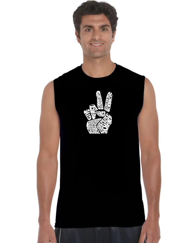 PEACE FINGERS - Men's Word Art Sleeveless T-Shirt sold by LA Pop Art