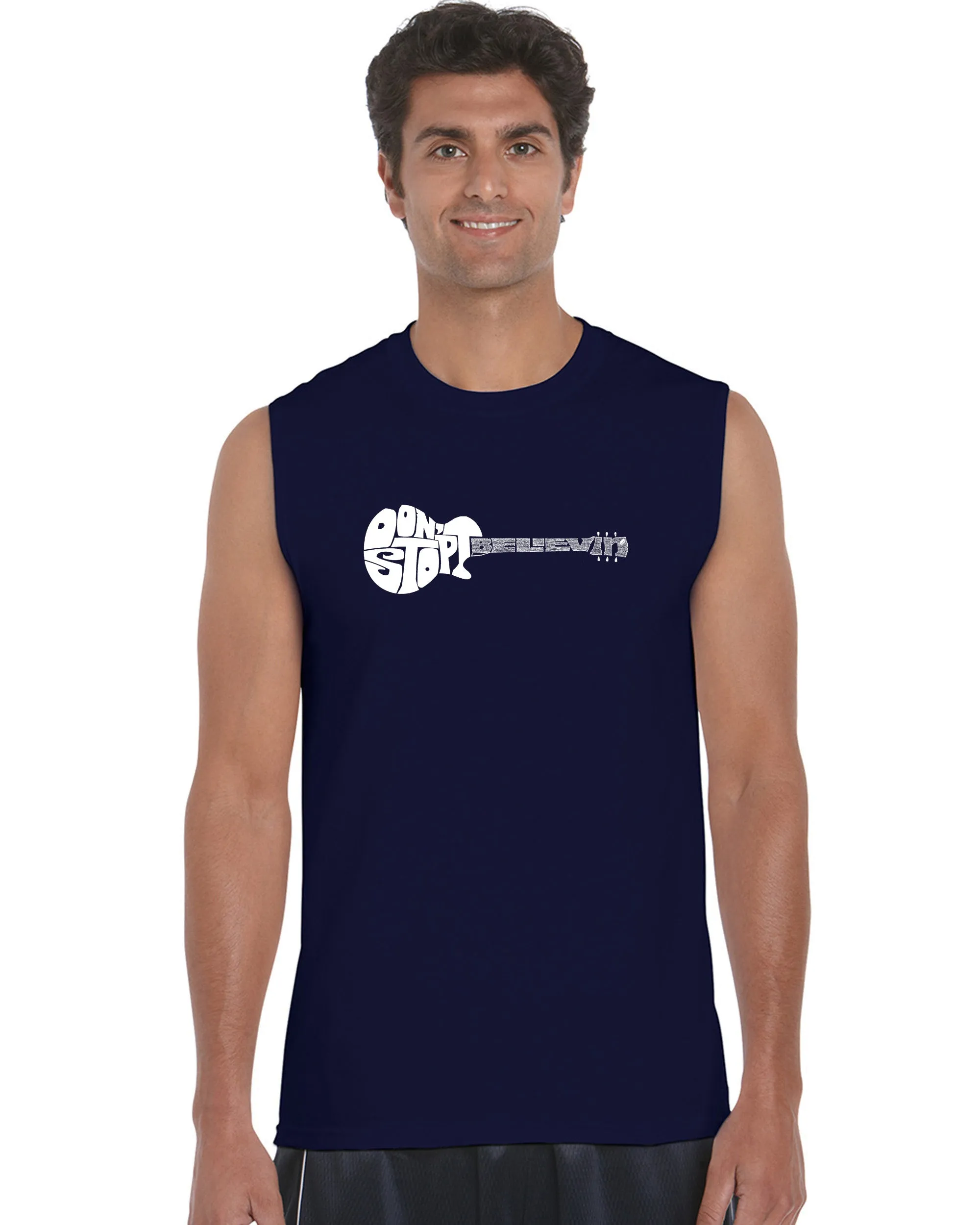 Don't Stop Believin' - Men's Word Art Sleeveless T-Shirt sold by LA Pop Art product image thumbnail 3
