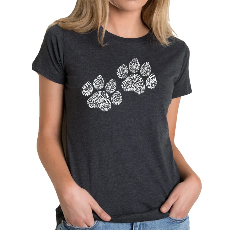 Woof Paw Prints - Women's Premium Blend Word Art T-Shirt sold by LA Pop Art