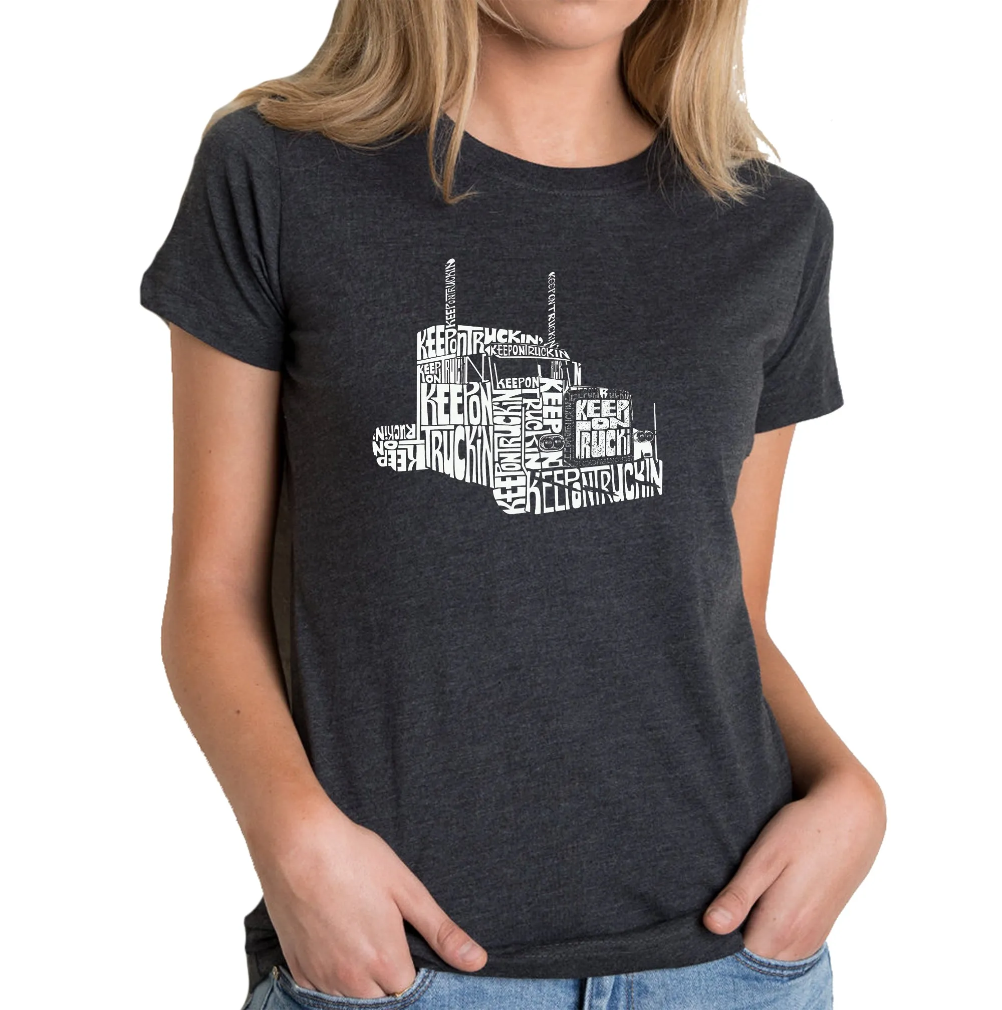 KEEP ON TRUCKIN' - Women's Premium Blend Word Art T-Shirt sold by LA Pop Art