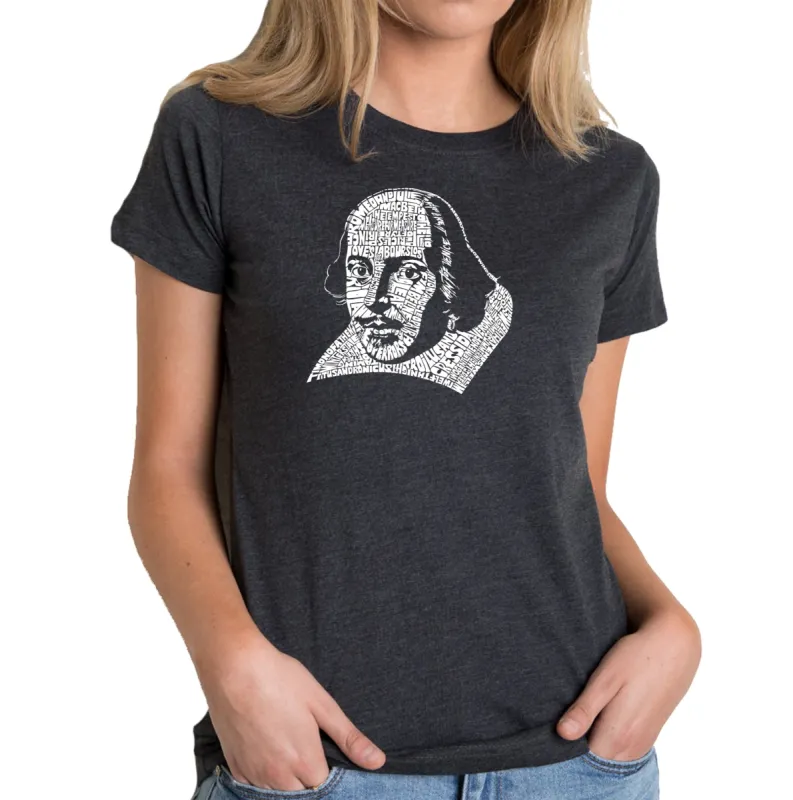 THE TITLES OF ALL OF WILLIAM SHAKESPEARE'S COMEDIES & TRAGEDIES - Women's Premium Blend Word Art T-Shirt sold by LA Pop Art