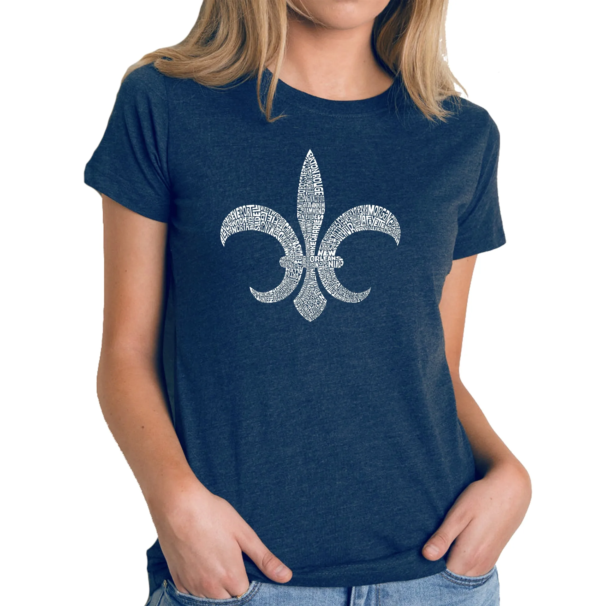 FLEUR DE LIS POPULAR LOUISIANA CITIES - Women's Premium Blend Word Art T-Shirt sold by LA Pop Art product image thumbnail 3
