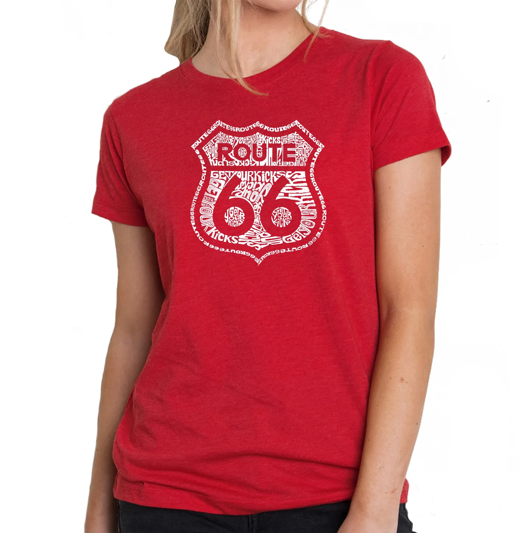Get Your Kicks on Route 66 - Women's Premium Blend Word Art T-Shirt sold by LA Pop Art product image thumbnail 4