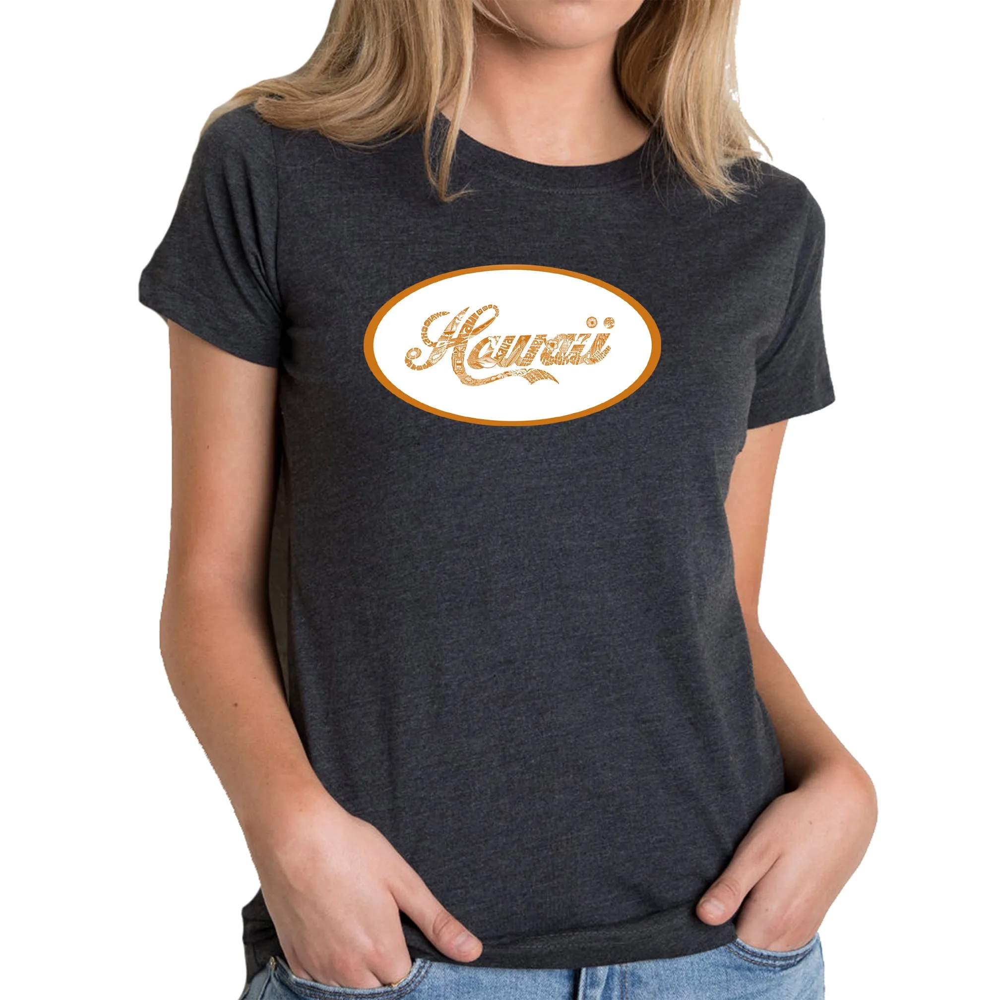 HAWAIIAN ISLAND NAMES & IMAGERY - Women's Premium Blend Word Art T-Shirt sold by LA Pop Art