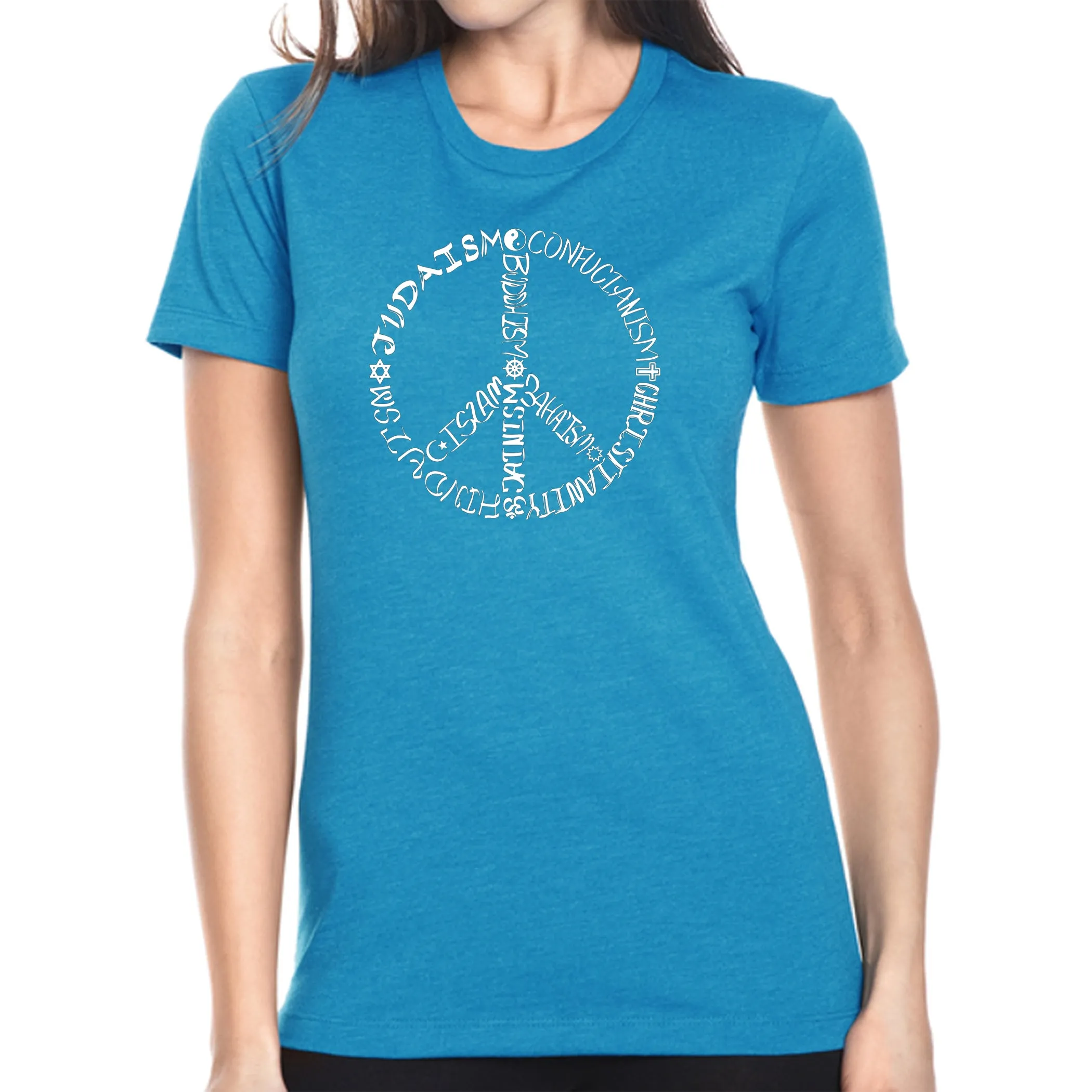 Different Faiths peace sign - Women's Premium Blend Word Art T-Shirt sold by LA Pop Art product image thumbnail 5