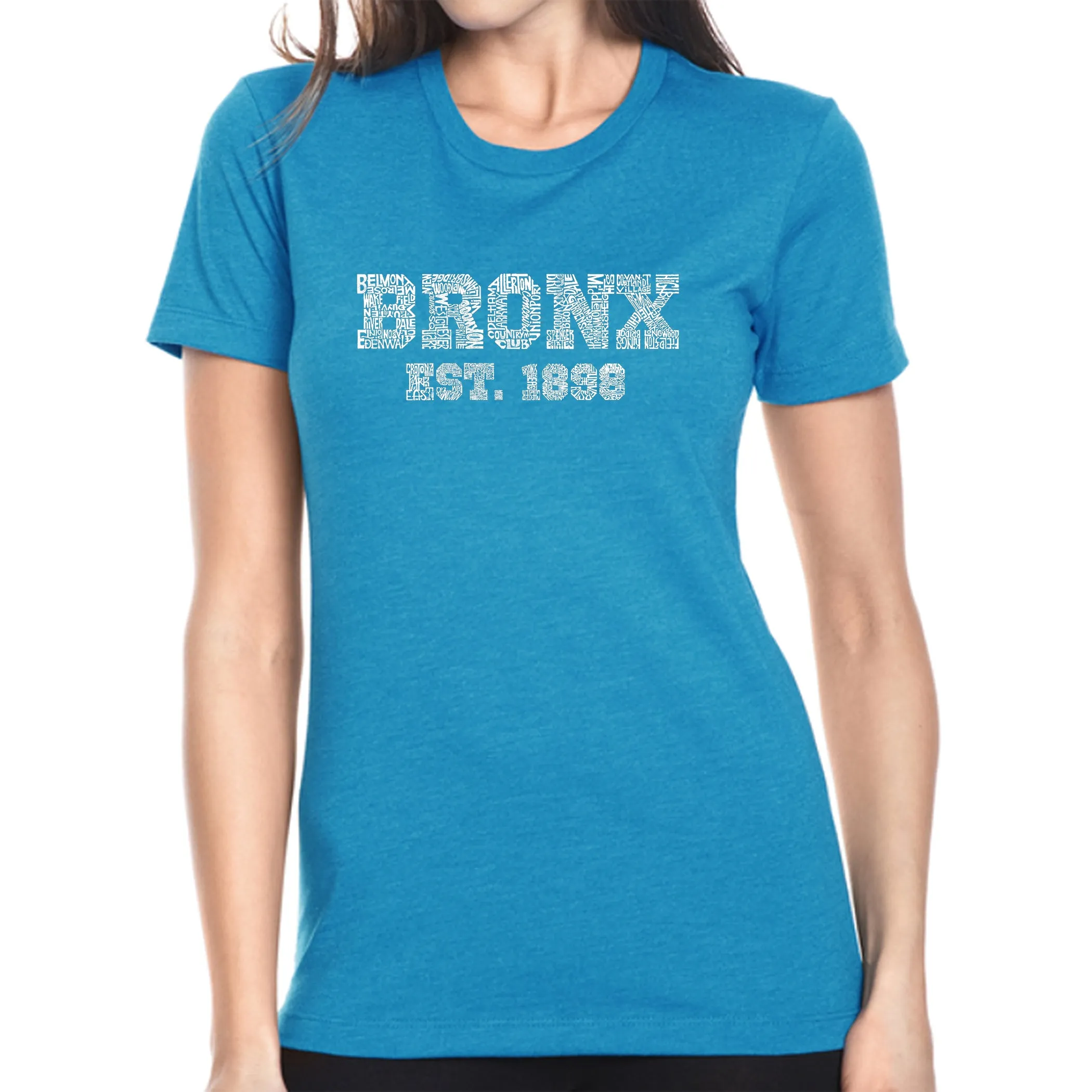 POPULAR NEIGHBORHOODS IN BRONX, NY - Women's Premium Blend Word Art T-Shirt sold by LA Pop Art product image thumbnail 5