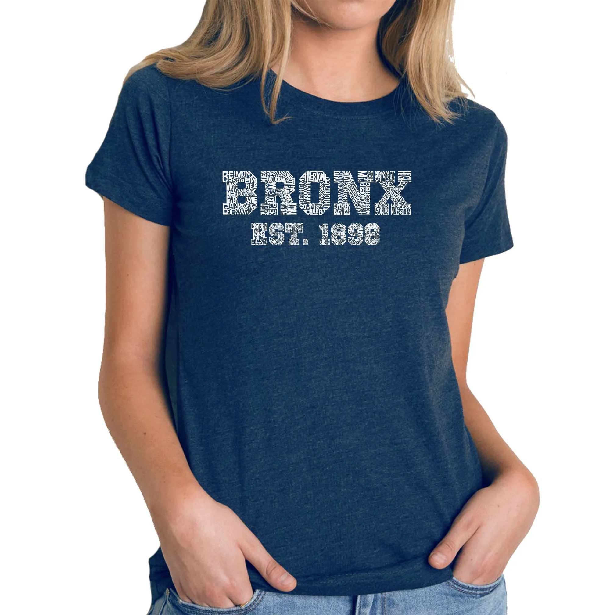 POPULAR NEIGHBORHOODS IN BRONX, NY - Women's Premium Blend Word Art T-Shirt sold by LA Pop Art product image thumbnail 3