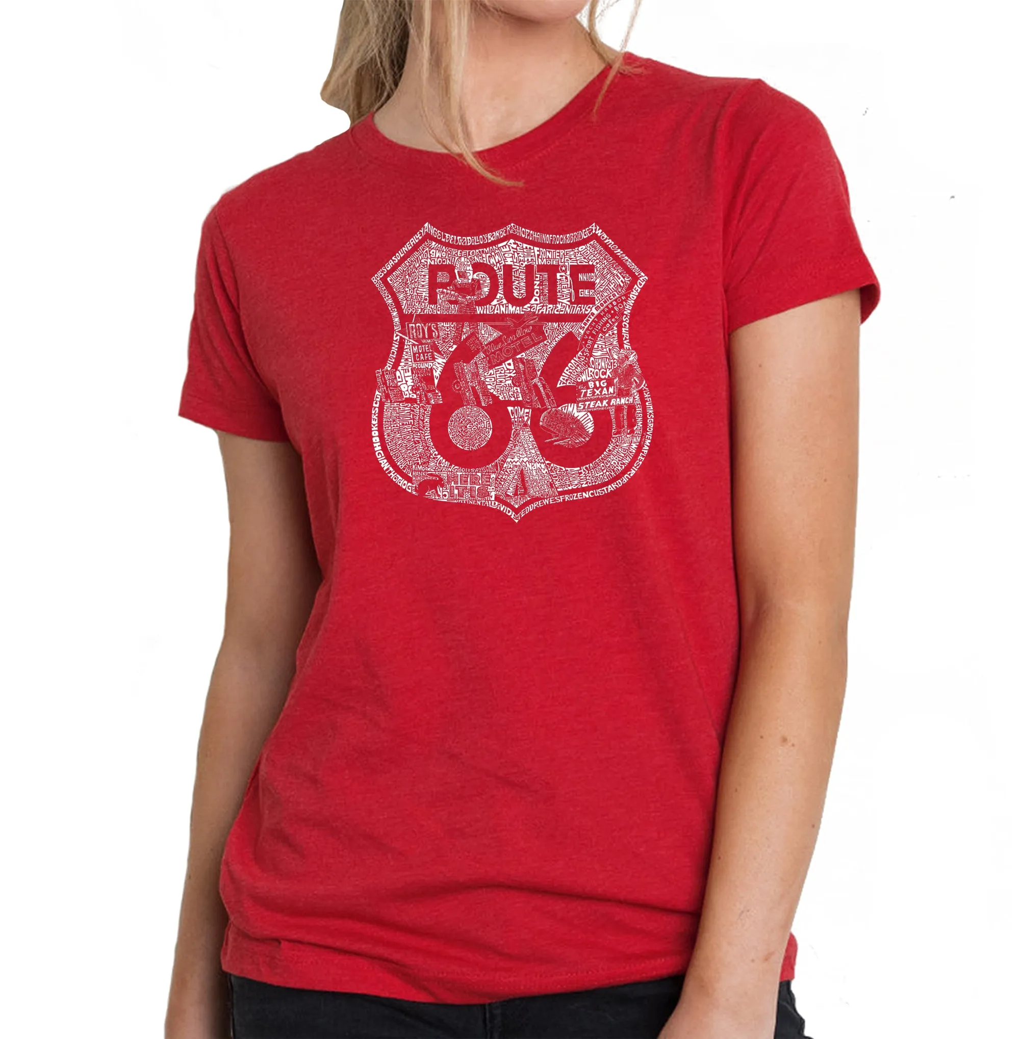 Stops Along Route 66 - Women's Premium Blend Word Art T-Shirt sold by LA Pop Art product image thumbnail 4