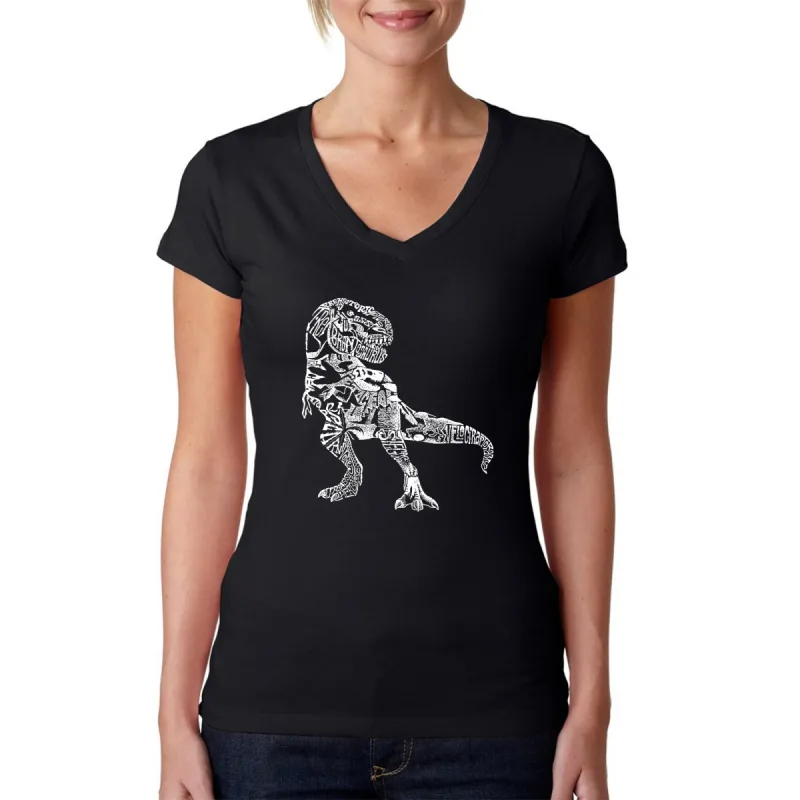 Dino Pics - Women's Word Art V-Neck T-Shirt sold by LA Pop Art