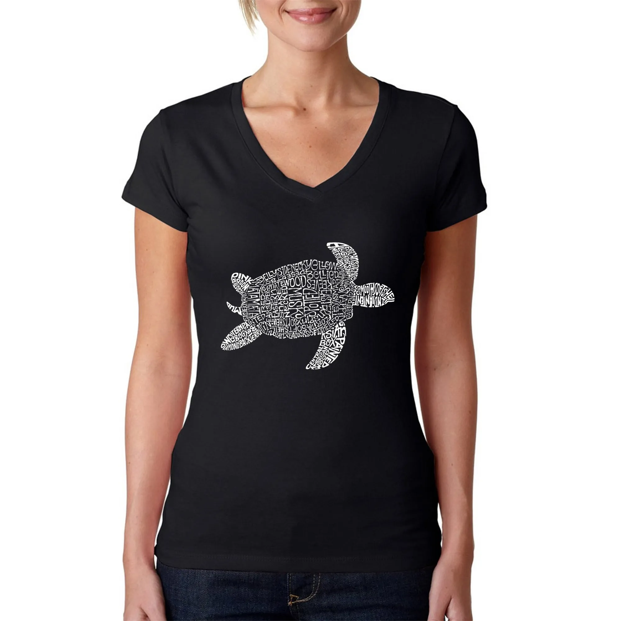 Turtle - Women's Word Art V-Neck T-Shirt sold by LA Pop Art