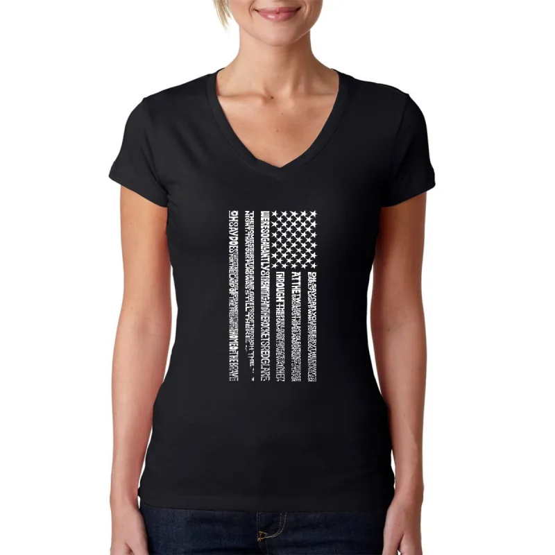 National Anthem Flag - Women's Word Art V-Neck T-Shirt sold by LA Pop Art