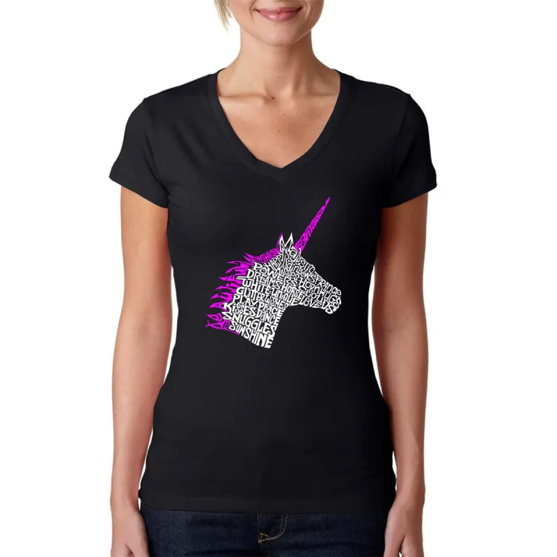 Unicorn - Women's Word Art V-Neck T-Shirt sold by LA Pop Art