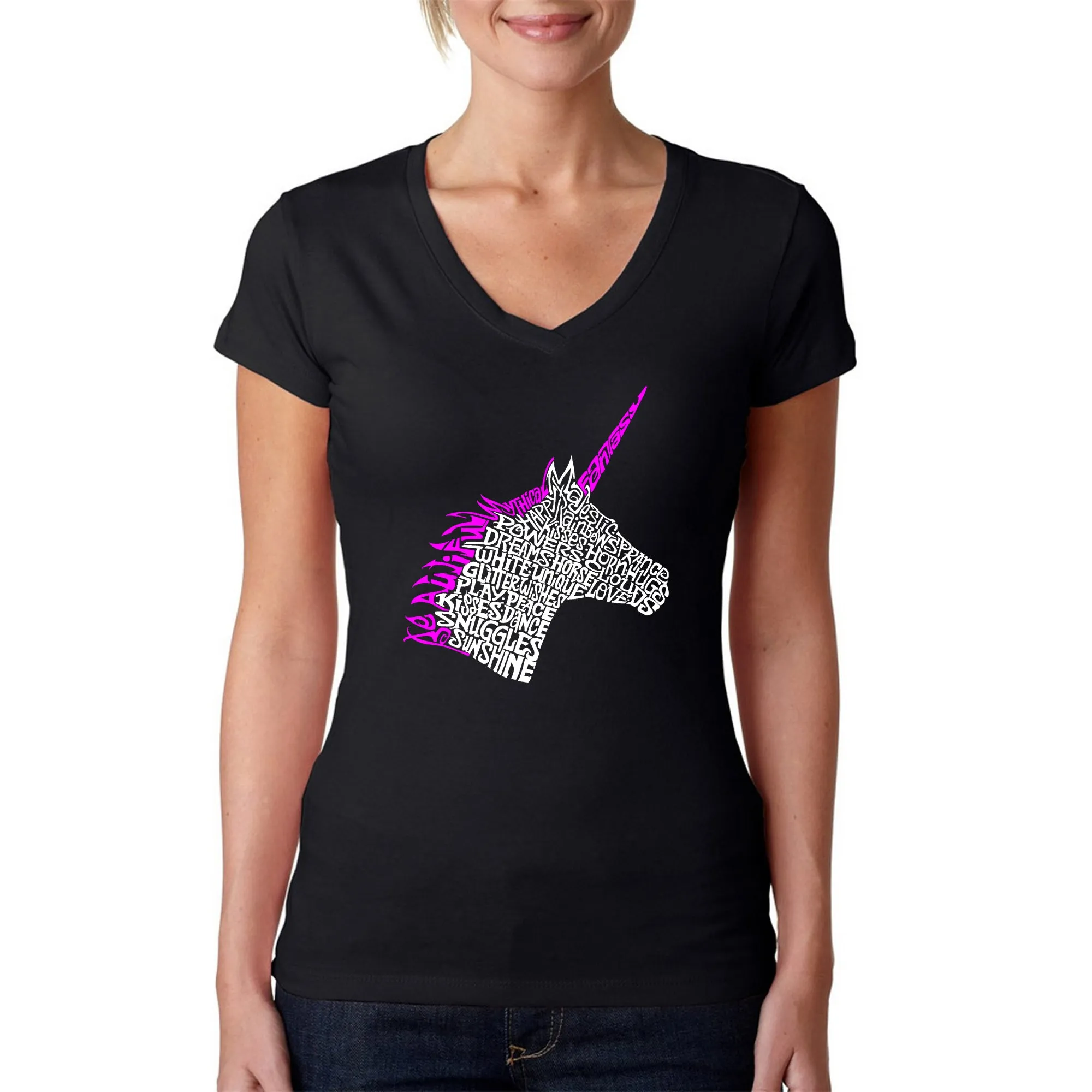 Unicorn - Women's Word Art V-Neck T-Shirt sold by LA Pop Art