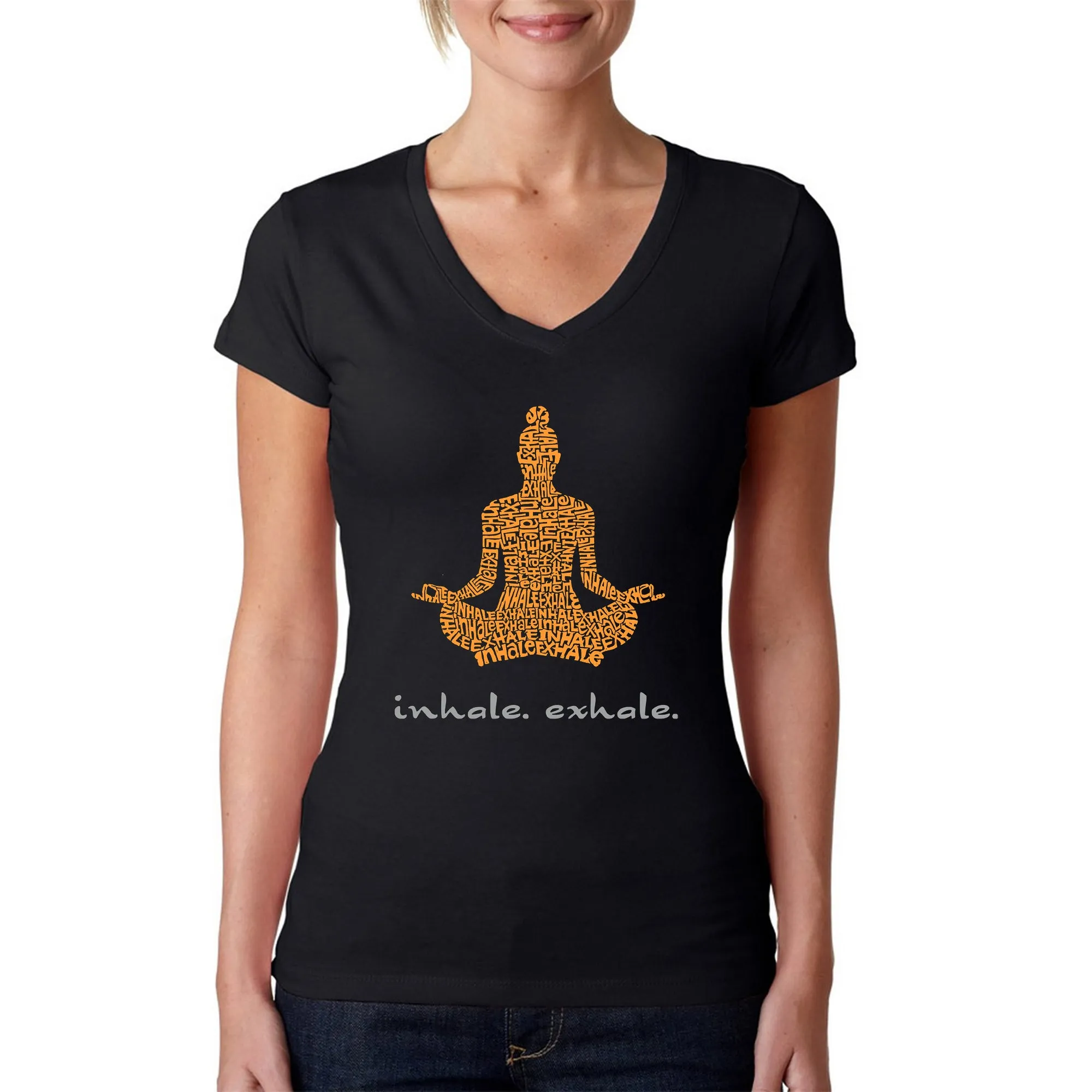 Inhale Exhale - Women's Word Art V-Neck T-Shirt sold by LA Pop Art