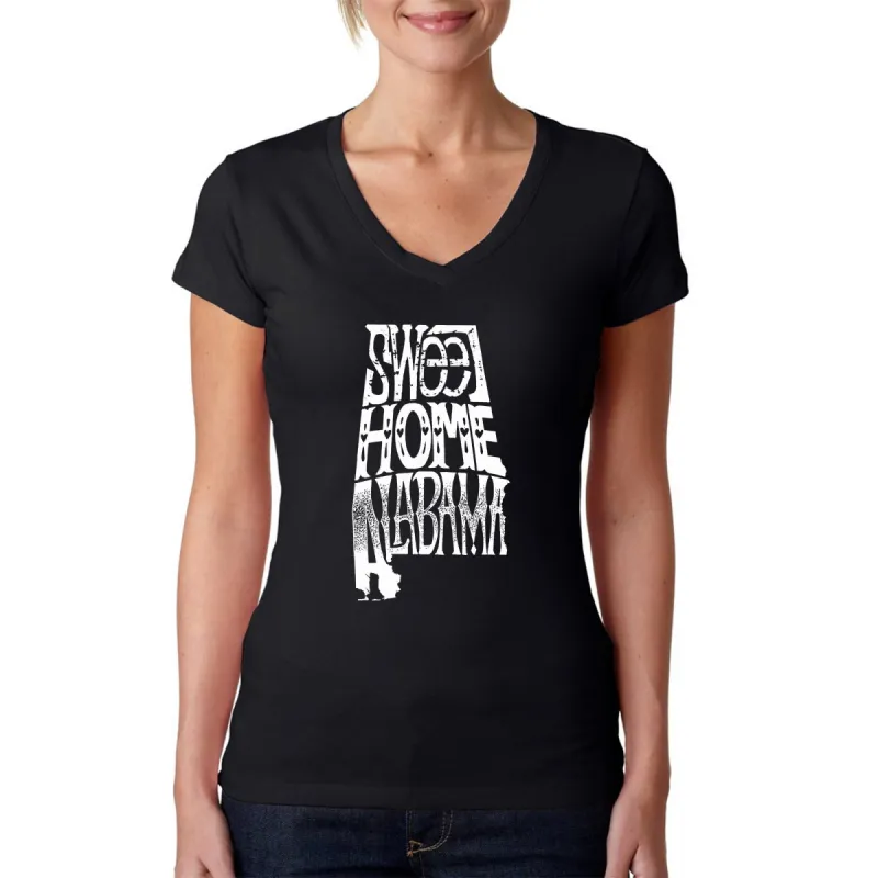 Sweet Home Alabama - Women's Word Art V-Neck T-Shirt sold by LA Pop Art