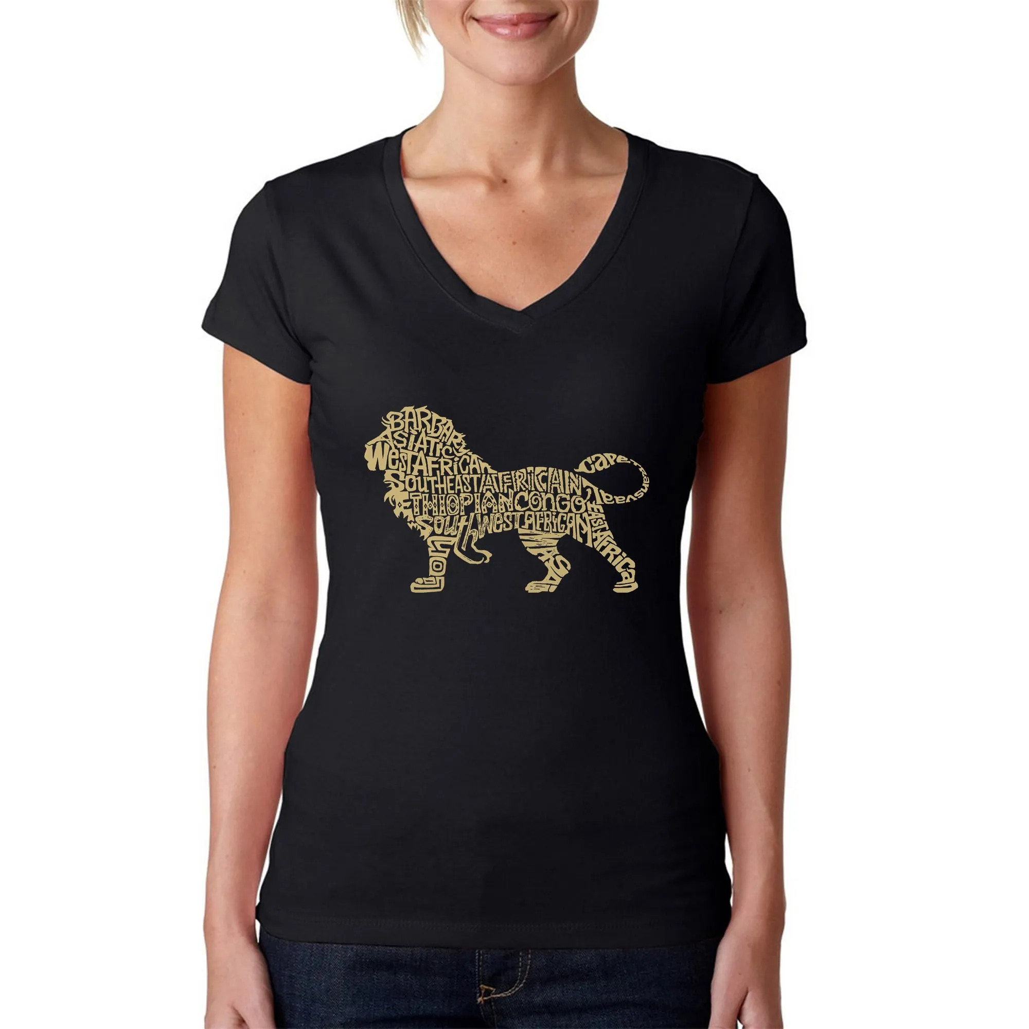 Lion - Women's Word Art V-Neck T-Shirt sold by LA Pop Art