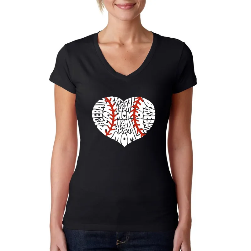 Baseball Mom - Women's Word Art V-Neck T-Shirt sold by LA Pop Art