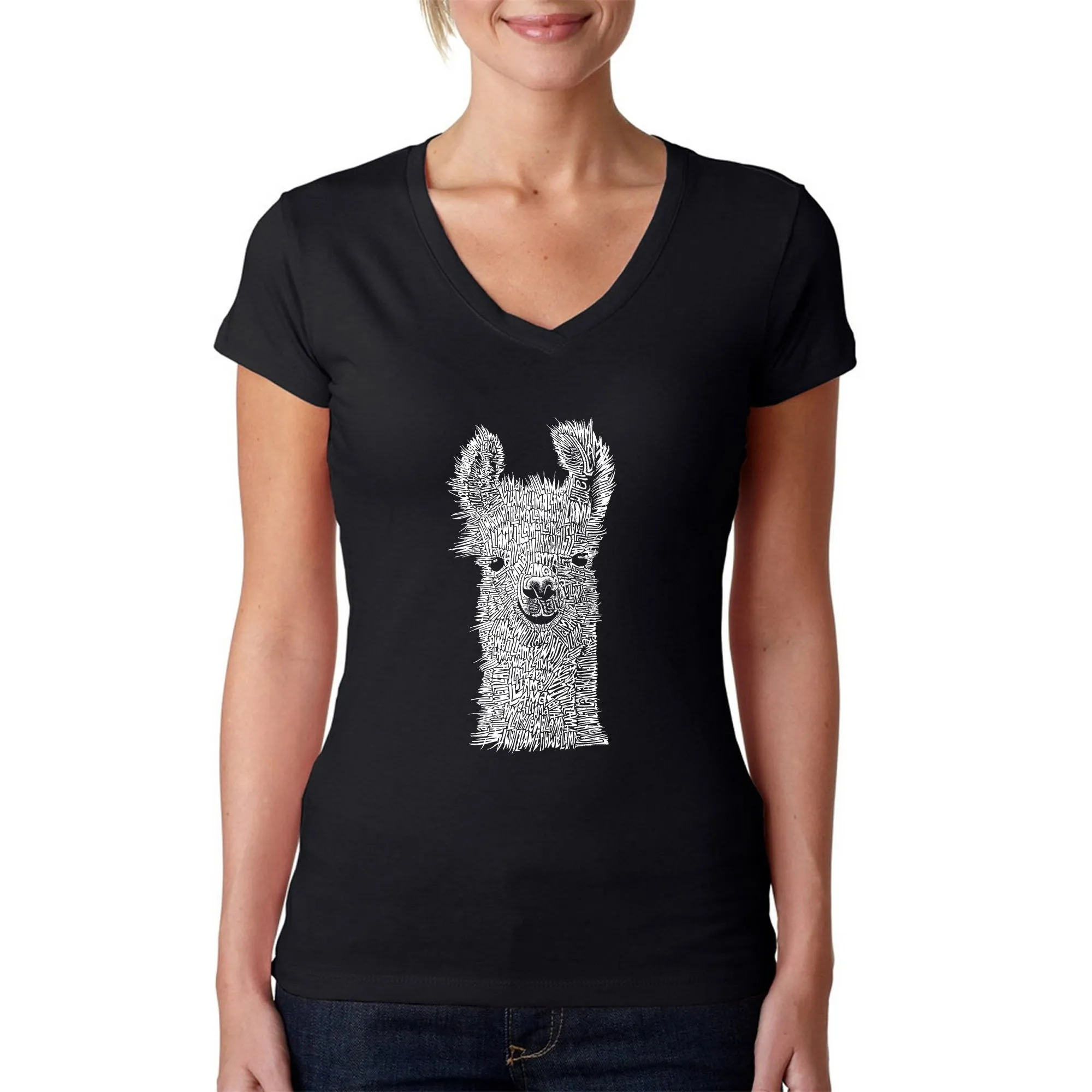 Llama - Women's Word Art V-Neck T-Shirt sold by LA Pop Art