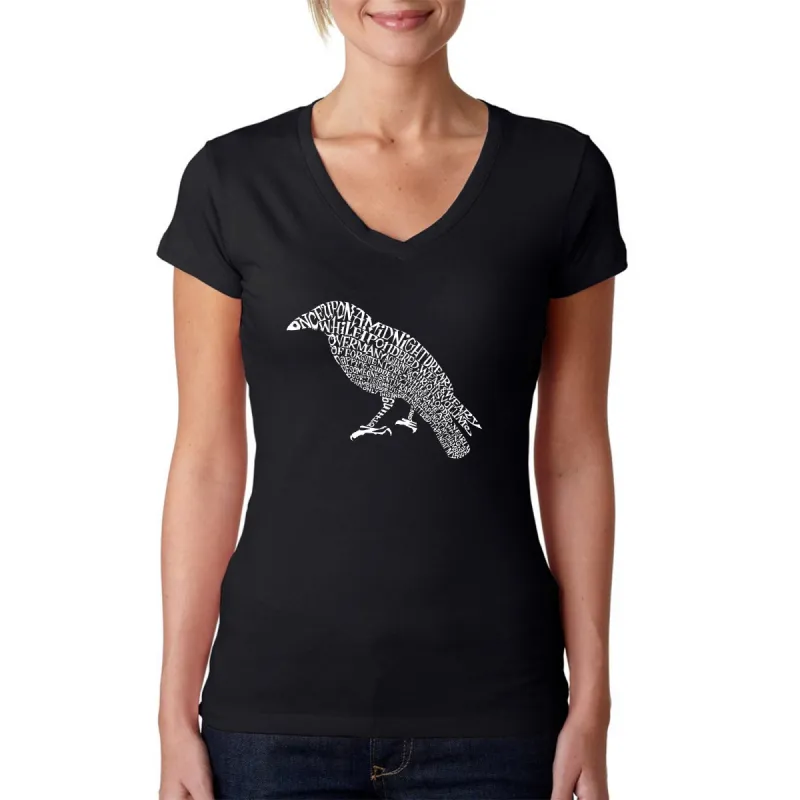 Edgar Allan Poe's The Raven - Women's Word Art V-Neck T-Shirt sold by LA Pop Art