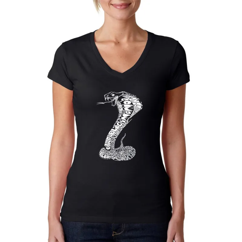 Types of Snakes - Women's Word Art V-Neck T-Shirt sold by LA Pop Art