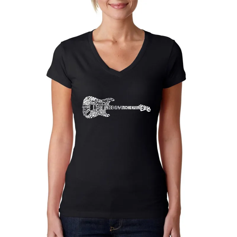 Rock Guitar - Women's Word Art V-Neck T-Shirt sold by LA Pop Art