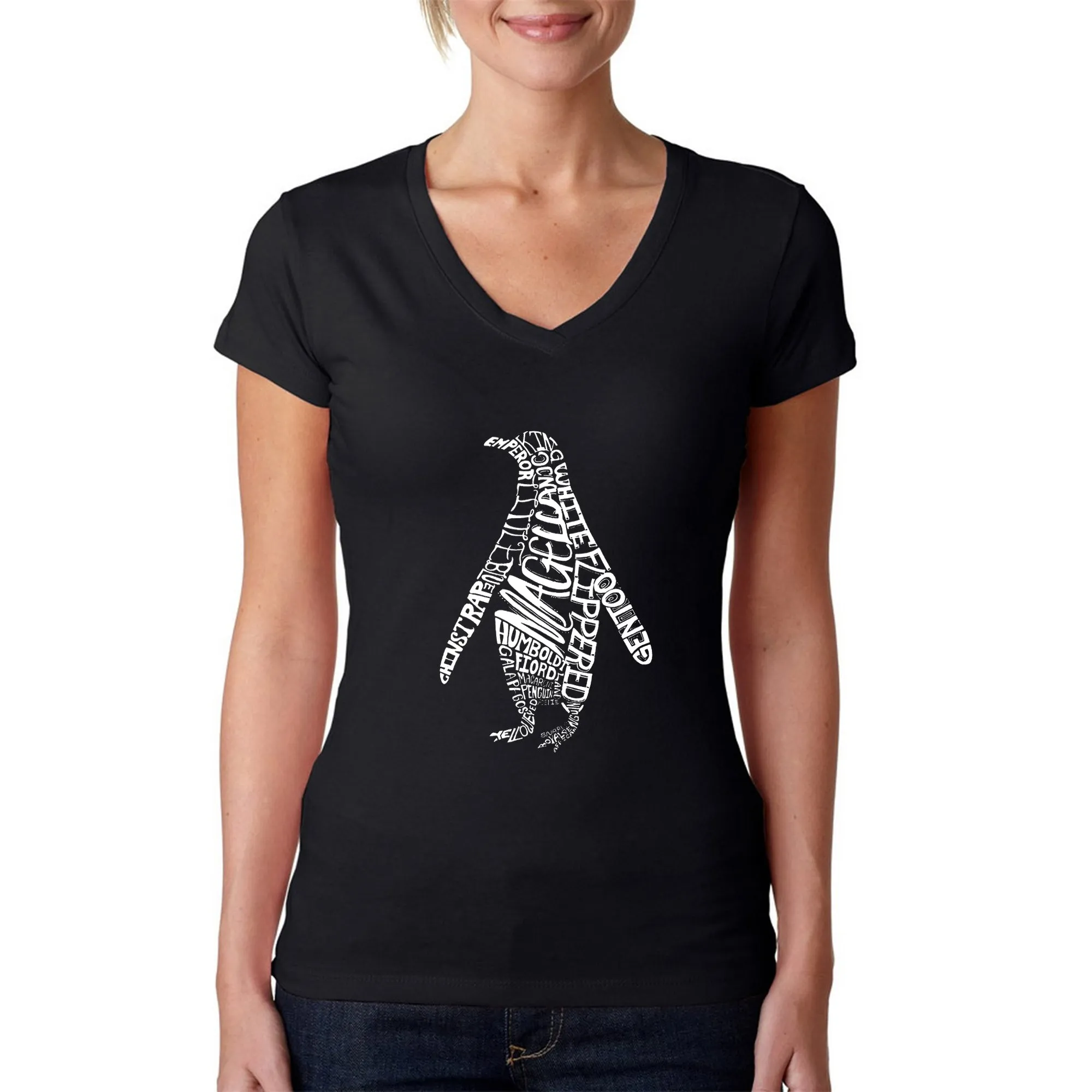 Penguin - Women's Word Art V-Neck T-Shirt sold by LA Pop Art
