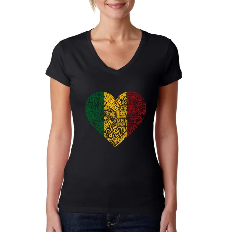 One Love Heart - Women's Word Art V-Neck T-Shirt sold by LA Pop Art