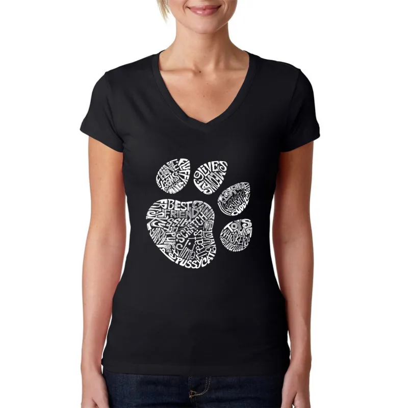 Cat Paw - Women's Word Art V-Neck T-Shirt sold by LA Pop Art