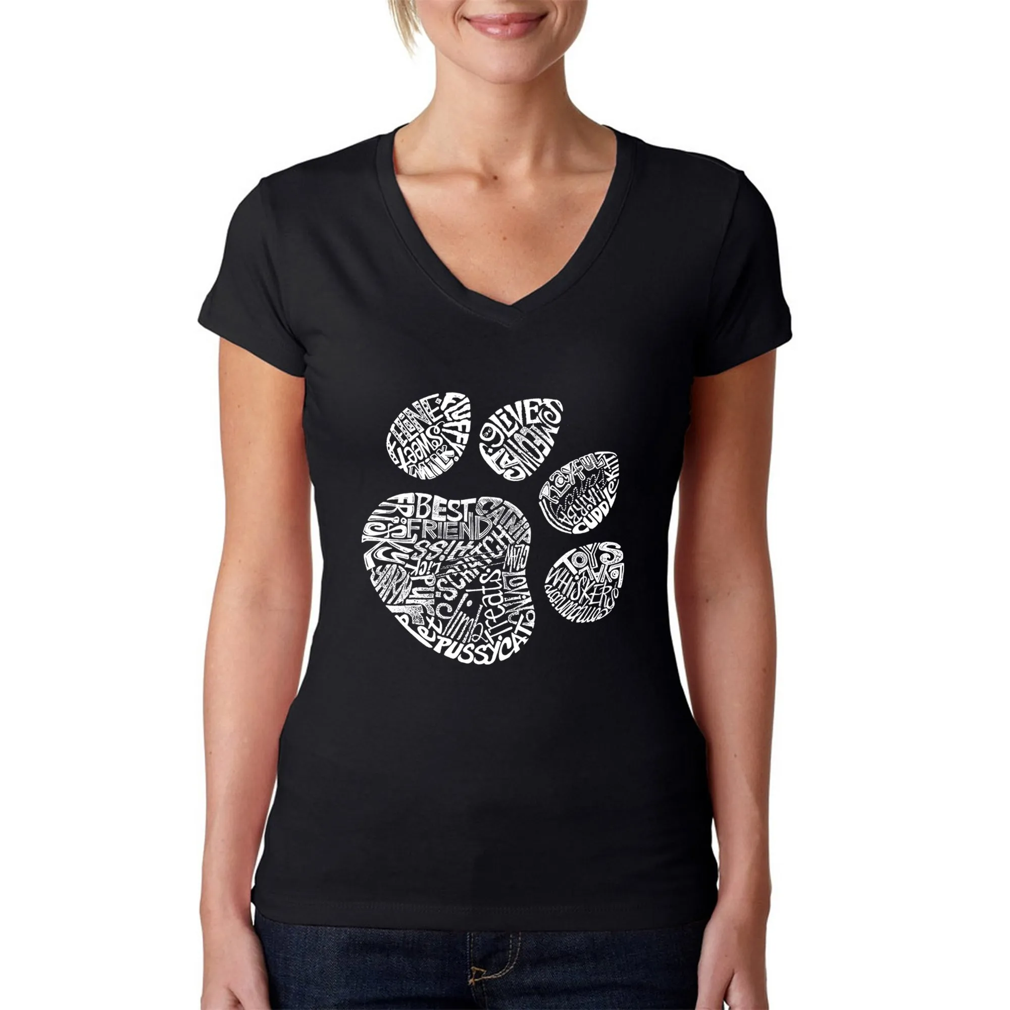 Cat Paw - Women's Word Art V-Neck T-Shirt sold by LA Pop Art