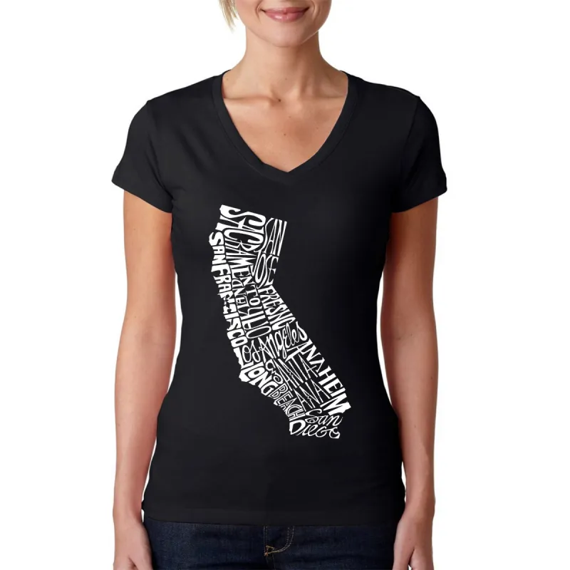 California State - Women's Word Art V-Neck T-Shirt sold by LA Pop Art