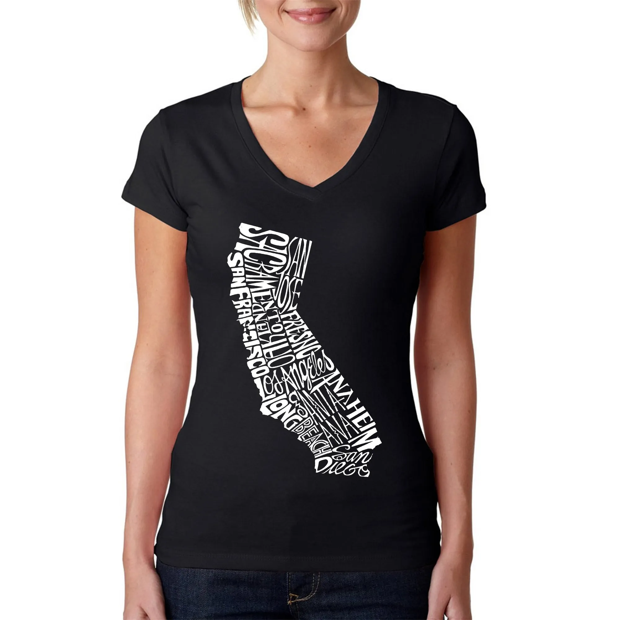 California State - Women's Word Art V-Neck T-Shirt sold by LA Pop Art